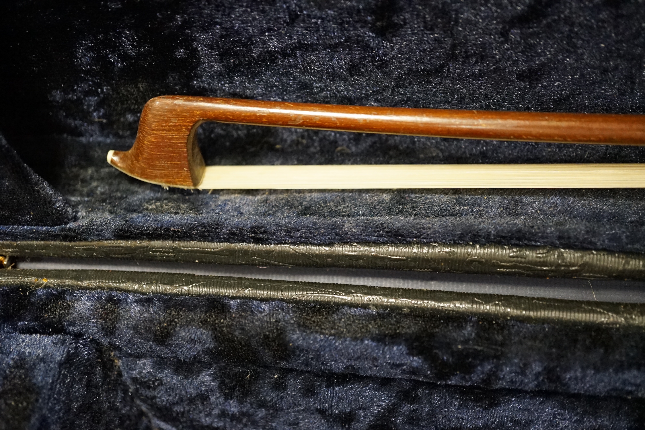 A cased fine French half size violin, Mirecourt, length of body 31.5cm with a bow and case, CITES Submission reference SLU5G6CY